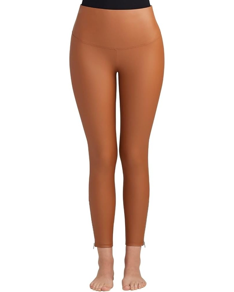 Women's Faux Leather Shaping Legging with Side Zip Rawhide Tan $24.19 Leggings