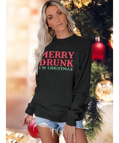 Merry Christmas Sweatshirt Women I'm Christmas Shirt Funny Letter Print Sweater Casual Fall Long Sleeve Tops Black $13.76 Hoo...