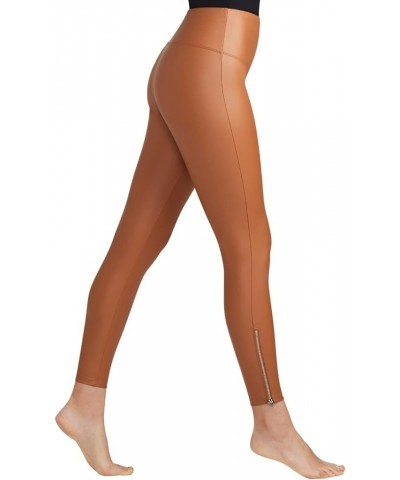 Women's Faux Leather Shaping Legging with Side Zip Rawhide Tan $24.19 Leggings