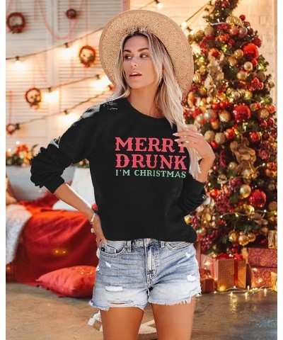 Merry Christmas Sweatshirt Women I'm Christmas Shirt Funny Letter Print Sweater Casual Fall Long Sleeve Tops Black $13.76 Hoo...