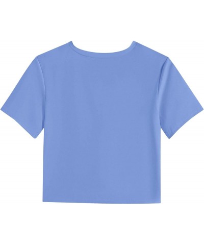 Women's Short Sleeve Twist Front Crop Tops Tee T-Shirt with Pocket. Light Blue $8.80 T-Shirts