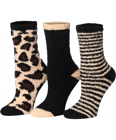 Women's 3 & 6-Pairs Cozy Microfiber Soft Anti-Skid Fuzzy Crew Socks Slipper Cheetah Design 3-pair $13.33 Socks