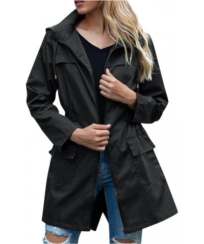 Ladies Rain Jacket Lightweight Waterproof Packable Rain Coat Hood Windproof Adjustable Windbreaker Outdoor Overcoat Black $10...