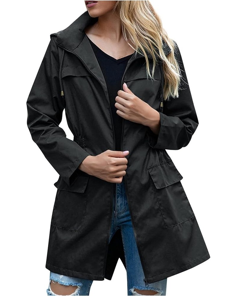 Ladies Rain Jacket Lightweight Waterproof Packable Rain Coat Hood Windproof Adjustable Windbreaker Outdoor Overcoat Black $10...