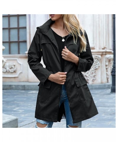 Ladies Rain Jacket Lightweight Waterproof Packable Rain Coat Hood Windproof Adjustable Windbreaker Outdoor Overcoat Black $10...