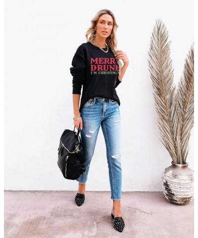 Merry Christmas Sweatshirt Women I'm Christmas Shirt Funny Letter Print Sweater Casual Fall Long Sleeve Tops Black $13.76 Hoo...