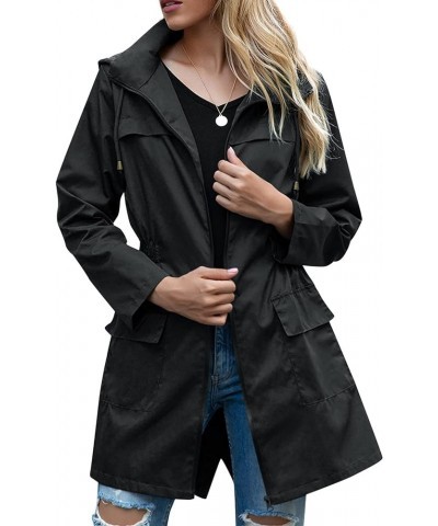 Ladies Rain Jacket Lightweight Waterproof Packable Rain Coat Hood Windproof Adjustable Windbreaker Outdoor Overcoat Black $10...