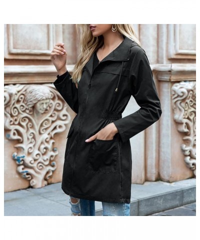 Ladies Rain Jacket Lightweight Waterproof Packable Rain Coat Hood Windproof Adjustable Windbreaker Outdoor Overcoat Black $10...