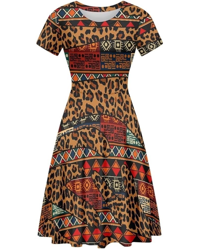 Animal Giraffe Print Dress for Women Sexy Short Vintage A-line Skater Dress for Women Plus Size Patchwork $15.94 Dresses