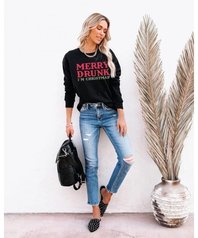 Merry Christmas Sweatshirt Women I'm Christmas Shirt Funny Letter Print Sweater Casual Fall Long Sleeve Tops Black $13.76 Hoo...