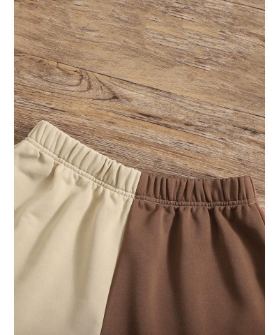 Women's Casual Elastic Waist Color Block Shorts High Waisted Short Workout Pants Apricot and Brown $6.71 Activewear