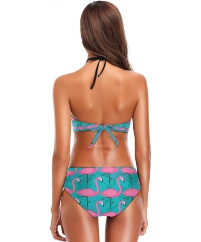 Flamingo African Tribal Bikini Swimsuit Womens High Neck Halter Two Piece Bathing Suit Flamingo $13.50 Swimsuits