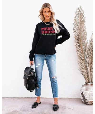 Merry Christmas Sweatshirt Women I'm Christmas Shirt Funny Letter Print Sweater Casual Fall Long Sleeve Tops Black $13.76 Hoo...