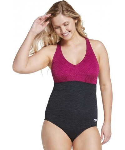 Women's Swimsuit One Piece Pebble Texture Crossback Moderate Cut Raspberry Radiance $25.58 Swimsuits