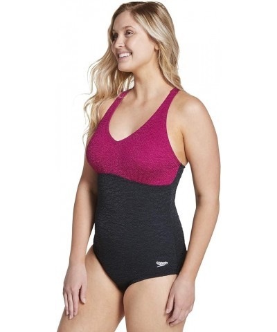 Women's Swimsuit One Piece Pebble Texture Crossback Moderate Cut Raspberry Radiance $25.58 Swimsuits