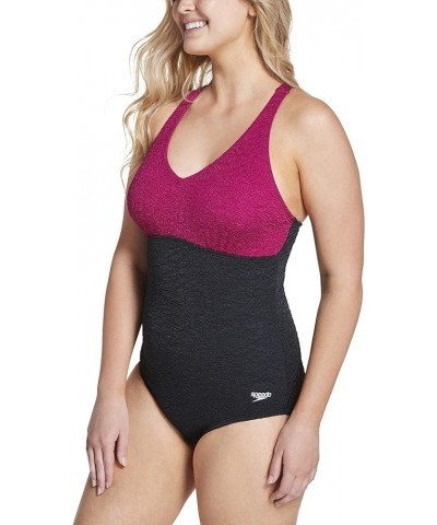 Women's Swimsuit One Piece Pebble Texture Crossback Moderate Cut Raspberry Radiance $25.58 Swimsuits