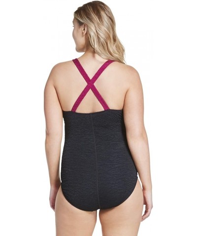 Women's Swimsuit One Piece Pebble Texture Crossback Moderate Cut Raspberry Radiance $25.58 Swimsuits