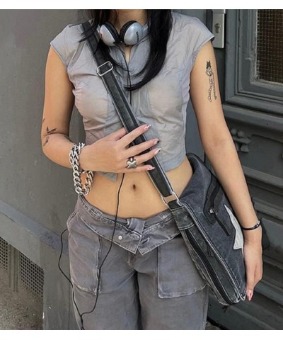 Y2K Cute Low Waisted Flare Trousers Jeans Vintage Aesthetic Cargo Pants Slim Pockets Harajuku Joggers 90s Streetwear 1- Gray ...