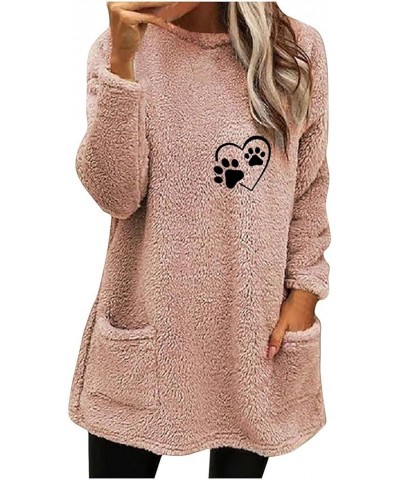 Women’s Casual Sherpa Fleece Sweatshirts Long Sleeve Round Neck Warm Shirts Cute Graphic Winter Cozy Underwear 5 Pink $9.89 H...