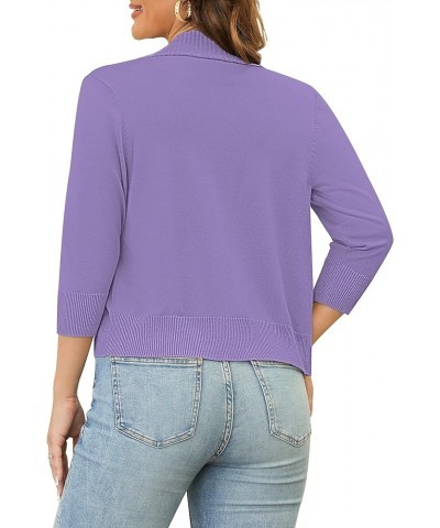 Women's 3/4 Sleeve Cropped Cardigan Sweaters Open Front Bolero Short Shrugs S-XL Light-purple $12.71 Sweaters