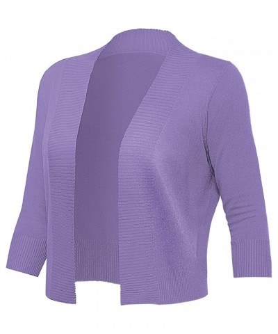 Women's 3/4 Sleeve Cropped Cardigan Sweaters Open Front Bolero Short Shrugs S-XL Light-purple $12.71 Sweaters