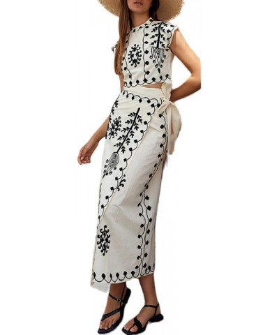 Women Y2k Sexy Two Piece Long Skirt Set Sleeveless Crop Top and Split Maxi Skirt Summer Outfits Fairy Clubwear B Printed Whit...