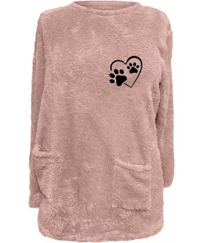 Women’s Casual Sherpa Fleece Sweatshirts Long Sleeve Round Neck Warm Shirts Cute Graphic Winter Cozy Underwear 5 Pink $9.89 H...