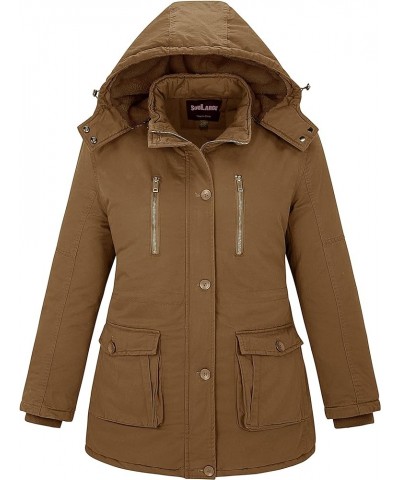 Women's Winter Plus Size Thickened Cotton Coat with Detachable Hood Brown $47.47 Jackets