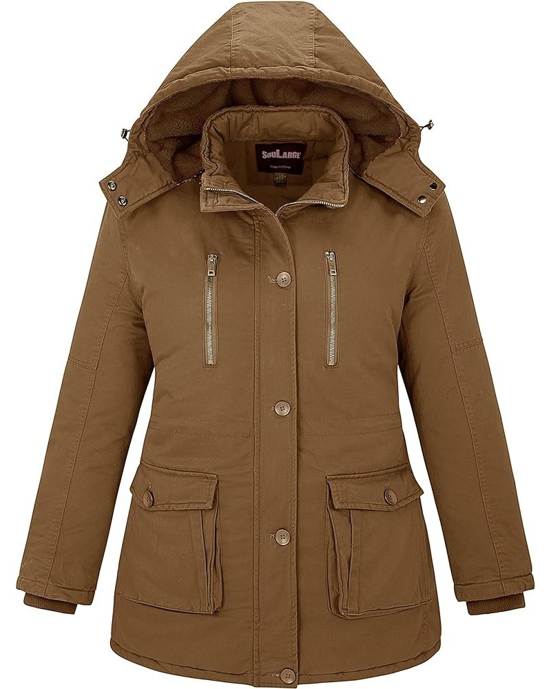 Women's Winter Plus Size Thickened Cotton Coat with Detachable Hood Brown $47.47 Jackets