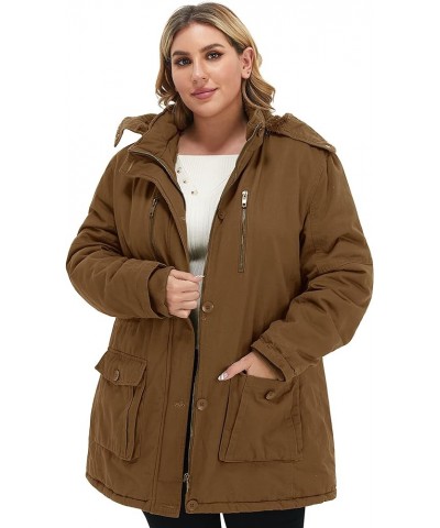 Women's Winter Plus Size Thickened Cotton Coat with Detachable Hood Brown $47.47 Jackets