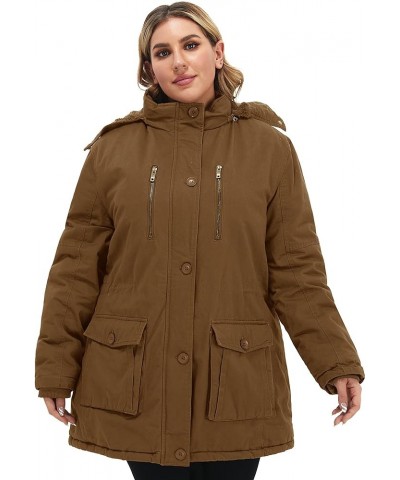 Women's Winter Plus Size Thickened Cotton Coat with Detachable Hood Brown $47.47 Jackets