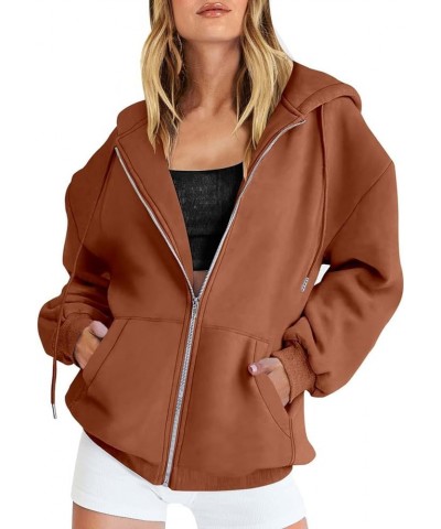 Womens Hoodies,Women's Fall Oversized Pocket Sweatshirt Casual Drawstring Zipper Long Sleeve Pure Color Hoodies Coffee 2 $7.7...