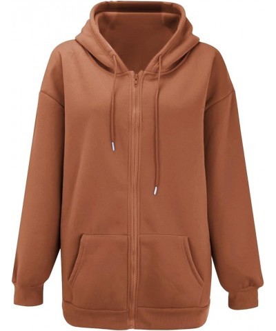 Womens Hoodies,Women's Fall Oversized Pocket Sweatshirt Casual Drawstring Zipper Long Sleeve Pure Color Hoodies Coffee 2 $7.7...