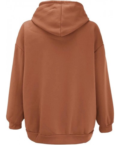 Womens Hoodies,Women's Fall Oversized Pocket Sweatshirt Casual Drawstring Zipper Long Sleeve Pure Color Hoodies Coffee 2 $7.7...