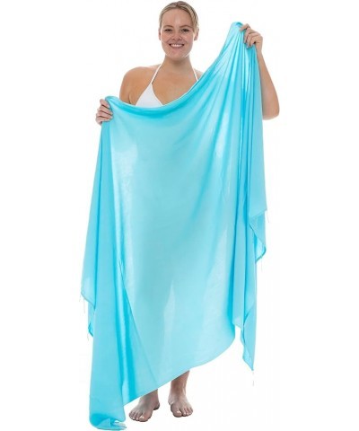 Womens Plus Size Sarong Beaded Swimsuit Cover Up Beach Wrap Skirt with Coconut Clip Fits Sizes 1X-4X Sky Blue $17.37 Swimsuits