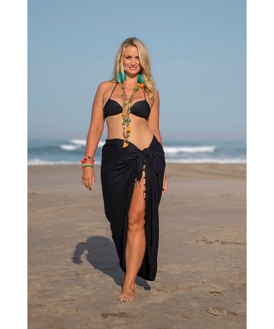 Womens Plus Size Sarong Beaded Swimsuit Cover Up Beach Wrap Skirt with Coconut Clip Fits Sizes 1X-4X Sky Blue $17.37 Swimsuits