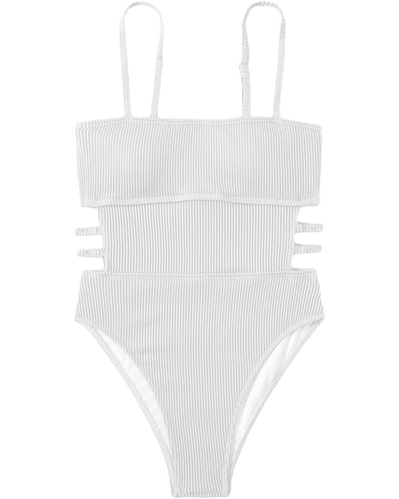 Women's Ribbed One Piece Swimwear Cutout Tummy Control Bathing Suit White $16.79 Swimsuits