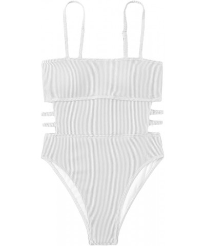 Women's Ribbed One Piece Swimwear Cutout Tummy Control Bathing Suit White $16.79 Swimsuits