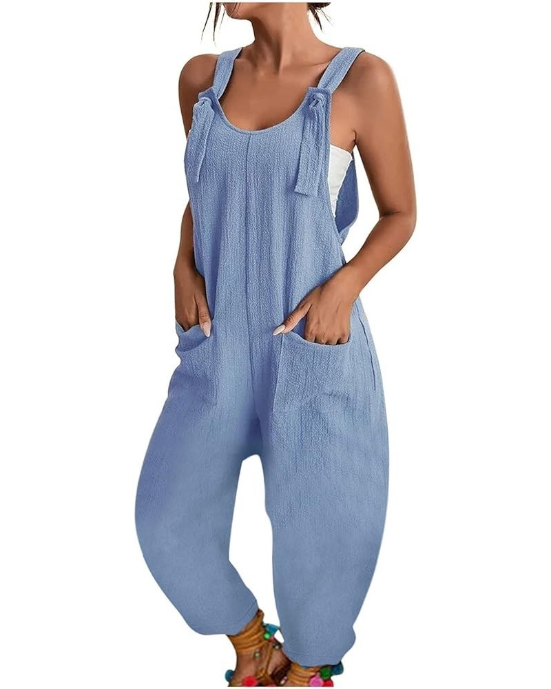 Jumpsuits for Women Summer Adjustable Strap Rompers Loose Fit Sleeveless Casual Pants Comfy Overalls with Pocket Isky Blue $7...