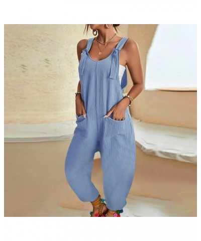 Jumpsuits for Women Summer Adjustable Strap Rompers Loose Fit Sleeveless Casual Pants Comfy Overalls with Pocket Isky Blue $7...