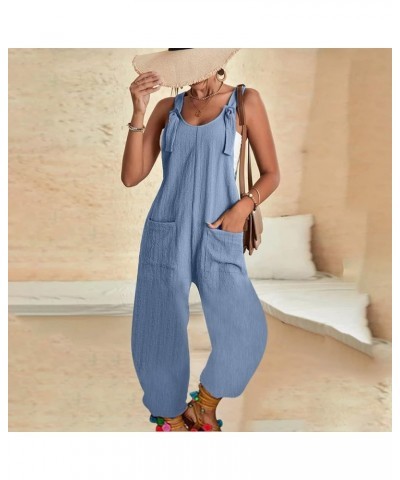 Jumpsuits for Women Summer Adjustable Strap Rompers Loose Fit Sleeveless Casual Pants Comfy Overalls with Pocket Isky Blue $7...