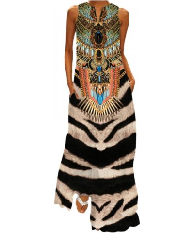 African Print Maxi Dresses for Women Vintage Printed Sleeveless Plus Size Bohemian V Neck Maxi Long Dress Z07-leopard $4.12 D...