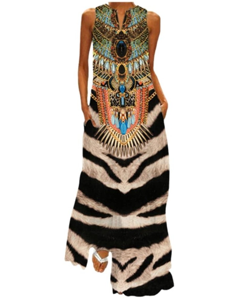 African Print Maxi Dresses for Women Vintage Printed Sleeveless Plus Size Bohemian V Neck Maxi Long Dress Z07-leopard $4.12 D...