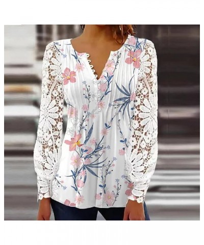 Ladies Tops Womens Long Sleeve Shirts Solid Lightweight Tshirts Lace Trim V Neck Cute Tops Pleated Flowy Blouse 02-pink $10.6...