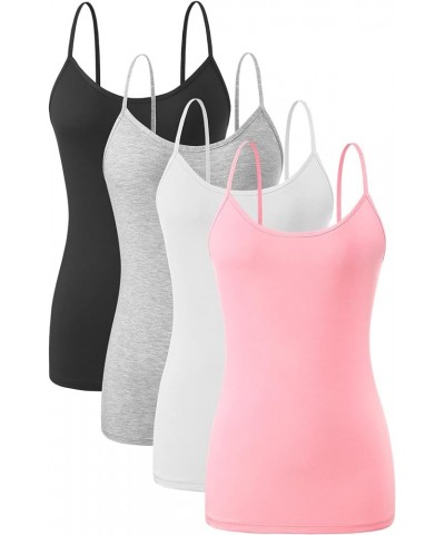 Adjustable Camisole for Women Spaghetti Strap Tank Top Camisoles 4 Pack- Black Gray White Pink $12.20 Tops