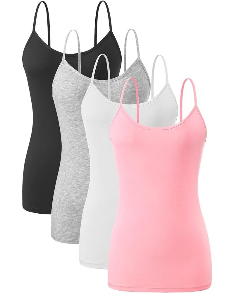 Adjustable Camisole for Women Spaghetti Strap Tank Top Camisoles 4 Pack- Black Gray White Pink $12.20 Tops