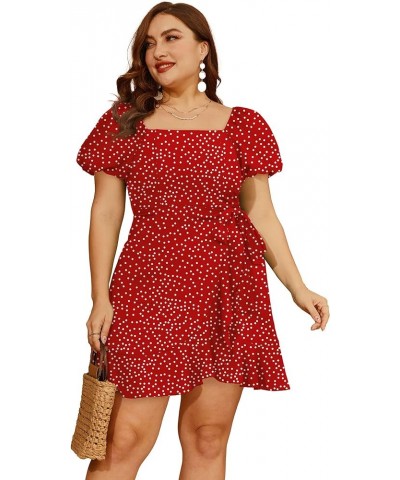 Womens Summer Tie Waist Dresses Square Neck Puff Sleeve Casual Dress 03-red Polka Dot $14.80 Dresses