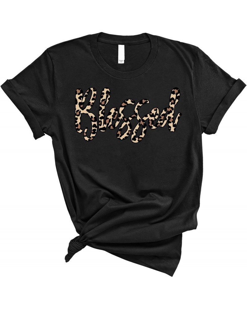 | Blessed Leopard Short Sleeve | Graphic Christian T-Shirts | Faith-Based Apparel | Black | Unisex | Small $10.23 T-Shirts