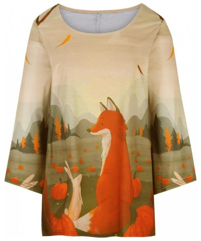 Plus Size Crew Neck Tops for Women Comfy Long Sleeve Flowy Shirts Cute Fox Bunny Landscape Print T Shirts Fall Fashion 2022 F...