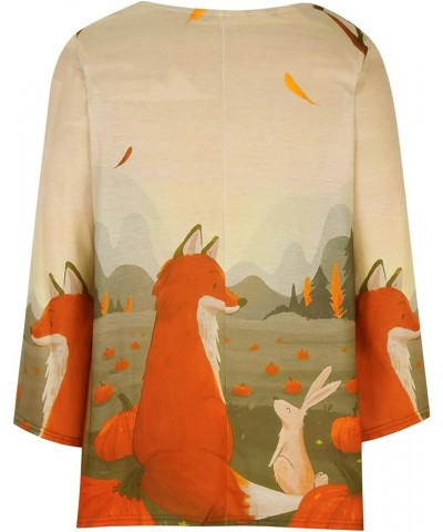 Plus Size Crew Neck Tops for Women Comfy Long Sleeve Flowy Shirts Cute Fox Bunny Landscape Print T Shirts Fall Fashion 2022 F...